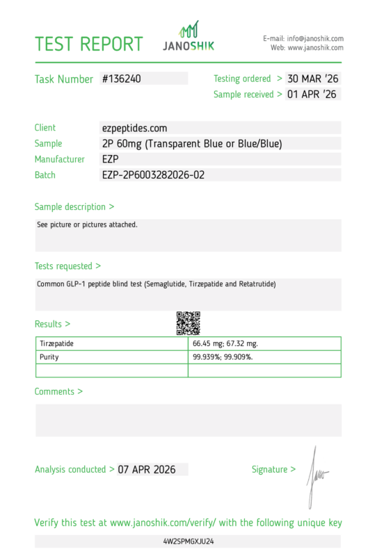 EZP-2P 60mg &ndash; (10 vials/Kit) COA