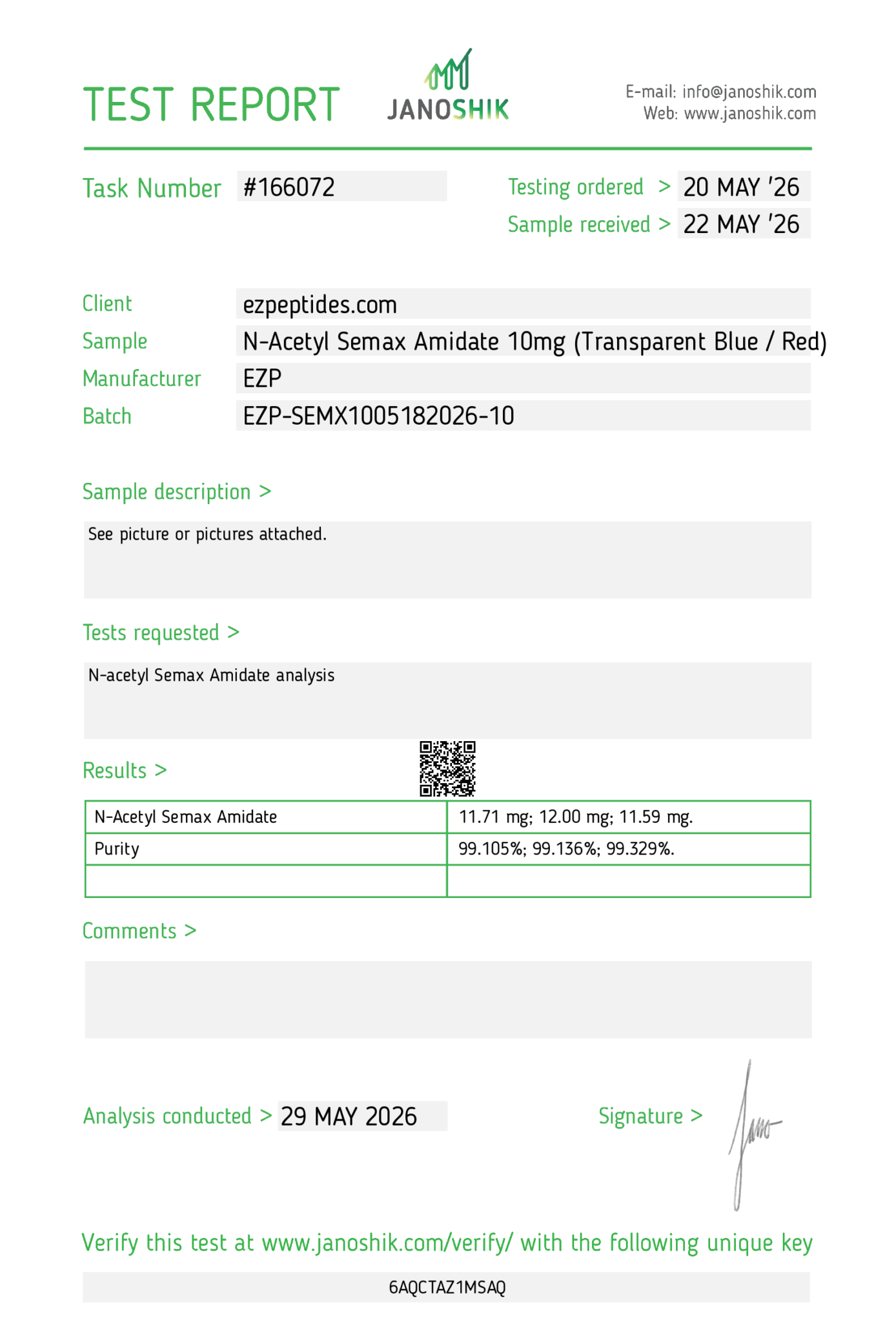 EZ Peptides VIP certificate of analysis 1